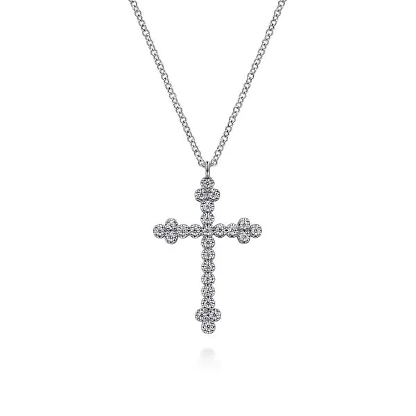 14K White Gold Diamond Cross Pendant Necklace Roberts Jewelers Jackson, TN