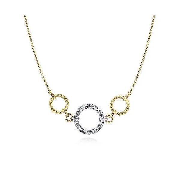 14K Yellow-White Gold Twisted Rope and Pave Diamond Circle Necklace Roberts Jewelers Jackson, TN