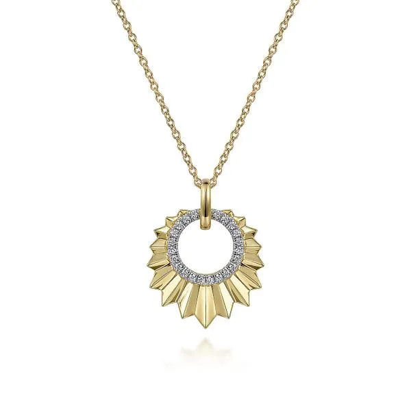 Diamond Cut - 14K Yellow Gold Diamond and Diamond Cut Texture Pendant Necklace Roberts Jewelers Jackson, TN
