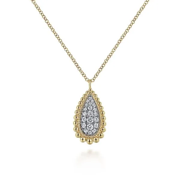 14K Yellow Gold Bujukan Pave Diamond Teardrop Pendant Necklace Roberts Jewelers Jackson, TN