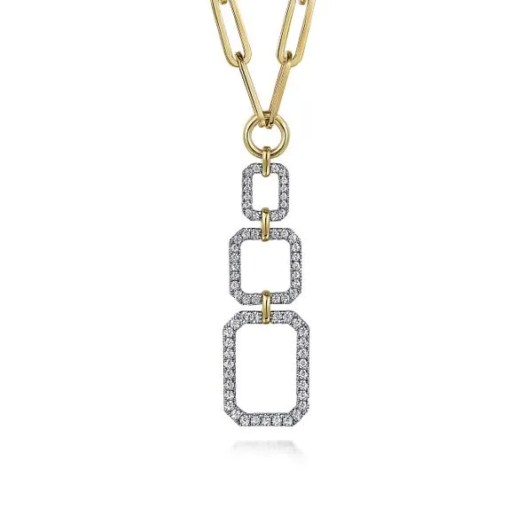 14K Yellow-White Chain Necklace with Geometric Pave Diamond Pendant Roberts Jewelers Jackson, TN