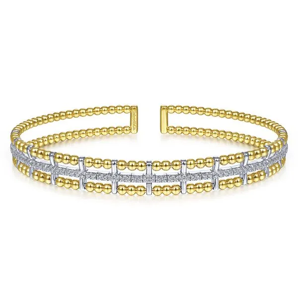 14K Yellow and White Gold Bujukan Diamond Cuff Bangle similar item image