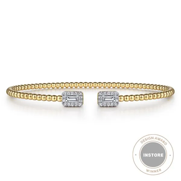 14K Yellow Gold Bujukan Open Cuff Bracelet with Diamond B...