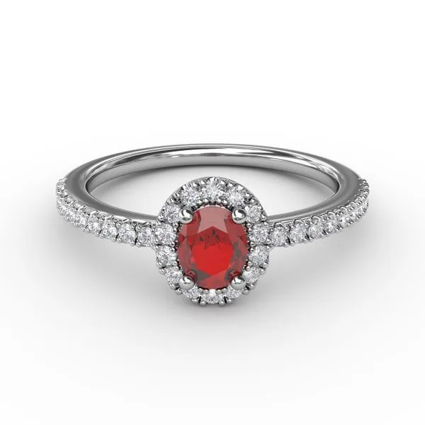 Classic Halo Ruby and Diamond Ring Roberts Jewelers Jackson, TN