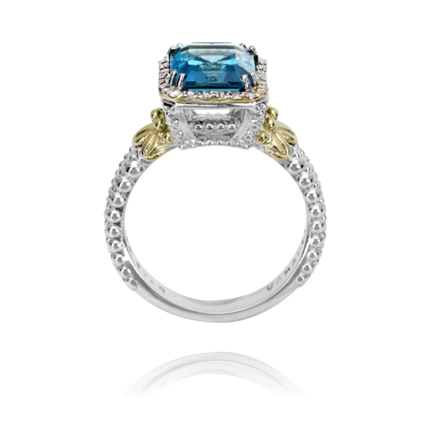 Sterling Silver and 14 Karat Yellow Gold Blue Topaz Vahan Ring Image 2 Roberts Jewelers Jackson, TN