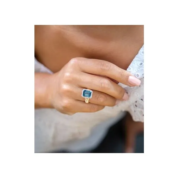 Sterling Silver and 14 Karat Yellow Gold Blue Topaz Vahan Ring Image 3 Roberts Jewelers Jackson, TN