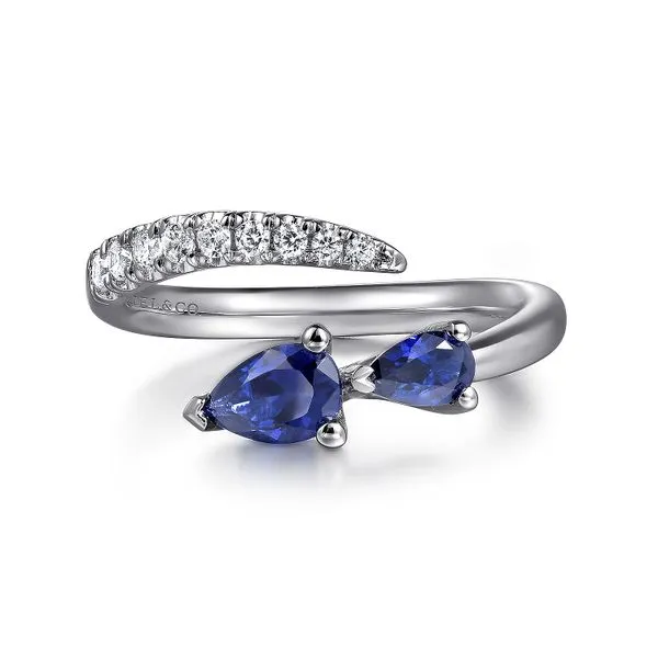 14K White Gold Diamond and Sapphire Bypass Ring Roberts Jewelers Jackson, TN