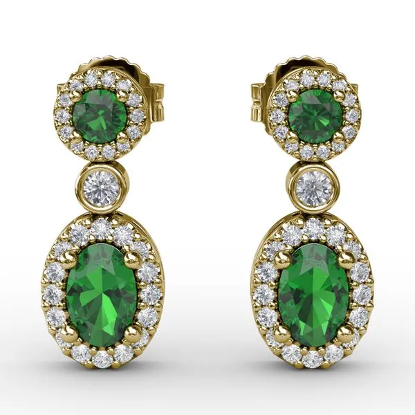 Set the Scene Emerald and Diamond Dangle Earrings Roberts Jewelers Jackson, TN