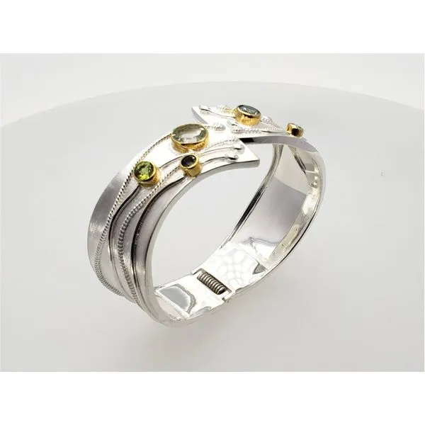 Sterling silver and vermeil hinged bracelet with gemstones Image 2 Roberts Jewelers Jackson, TN