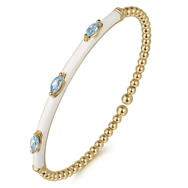 Enamel - 14K Yellow Gold Bujukan Blue Topaz Split Bangle with White Enamel Roberts Jewelers Jackson, TN