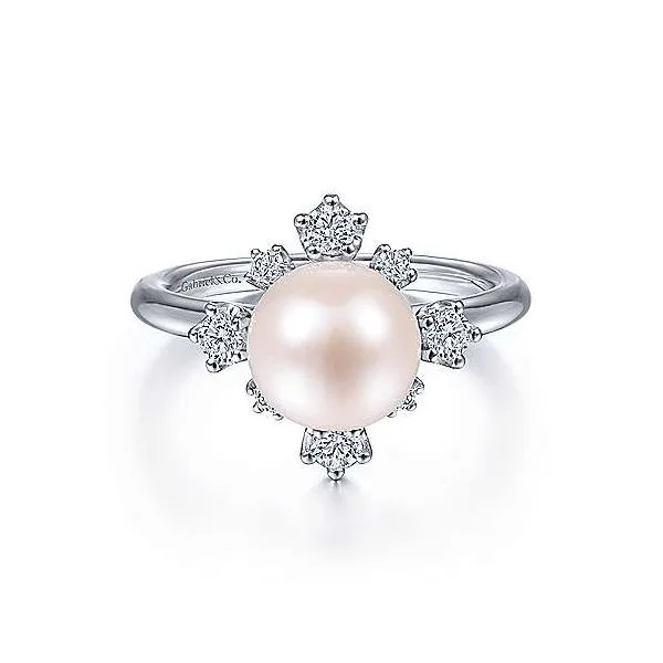 14K White Gold Pearl Ring with Bursting Diamond Halo Roberts Jewelers Jackson, TN