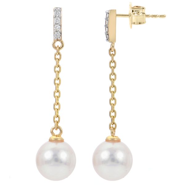 14K Yellow Gold Diamond and Pearl Drop Earrings Roberts Jewelers Jackson, TN