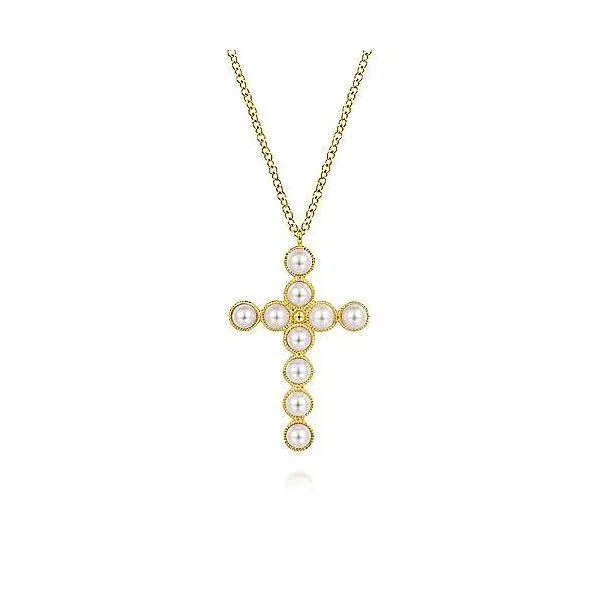 14K Yellow Gold Pearl Cross Pendant Necklace Roberts Jewelers Jackson, TN