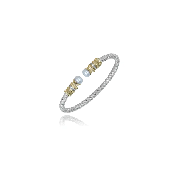 Sterling silver and 14k yellow gold open cuff with diamond and pearl Roberts Jewelers Jackson, TN