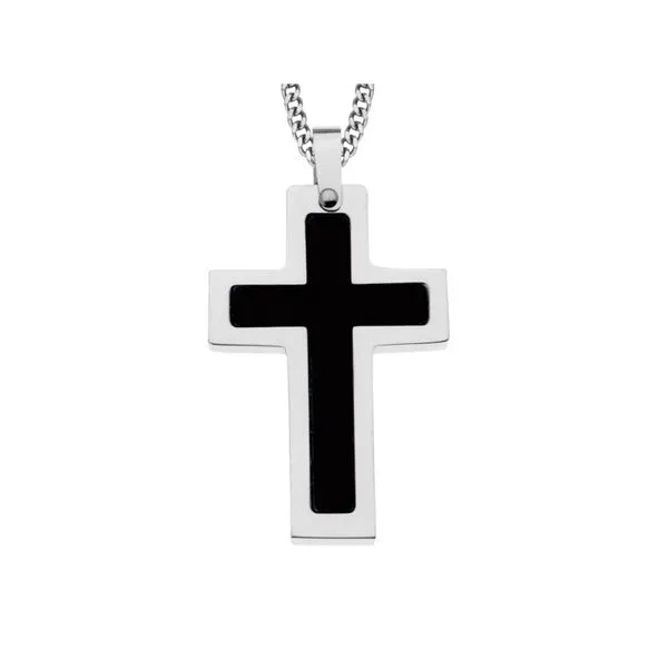 Matte black steel cross pendant with chain Roberts Jewelers Jackson, TN