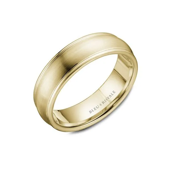 Bleu Royale yellow gold mens band with polished edges Roberts Jewelers Jackson, TN