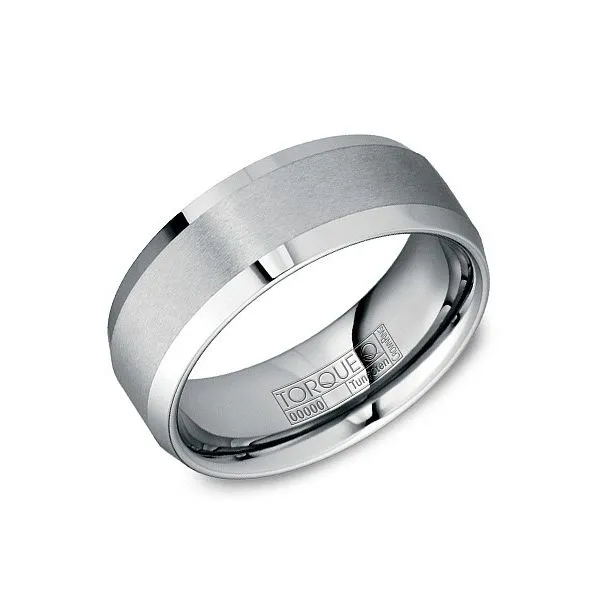Tungsten carbide mens band with bevel edge