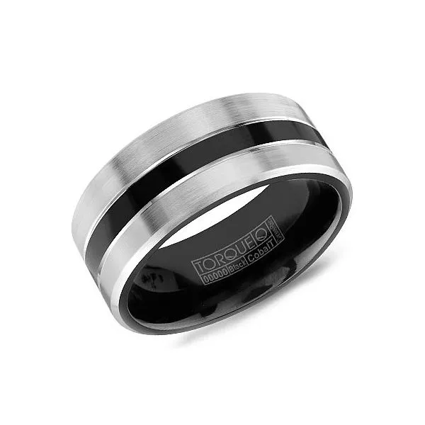 Black cobalt mens band with brushed white cobalt edges Roberts Jewelers Jackson, TN