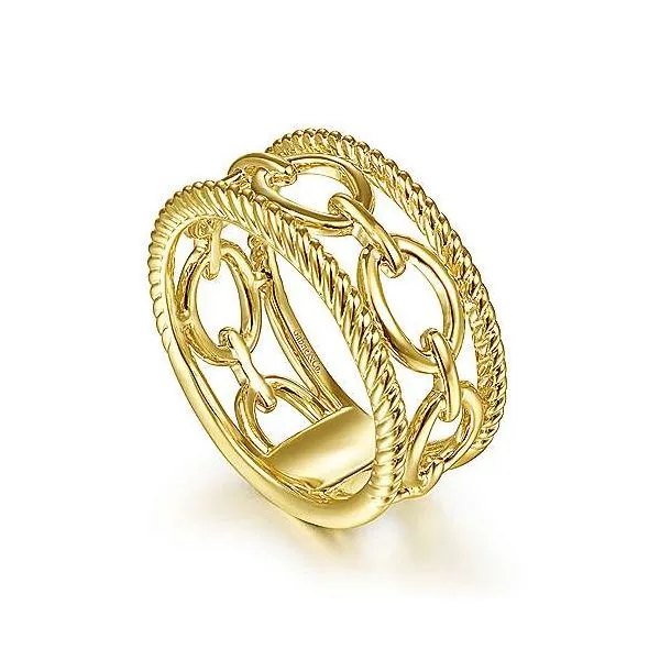 14K Yellow Gold Chain Link Ring with Twisted Rope Frame Roberts Jewelers Jackson, TN
