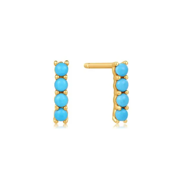 14kt Gold Turquoise Cabochon Bar Stud Earrings Roberts Jewelers Jackson, TN