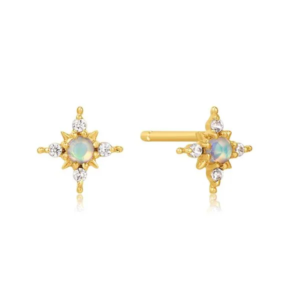 14kt Gold Opal and White Sapphire Star Stud Earrings Roberts Jewelers Jackson, TN