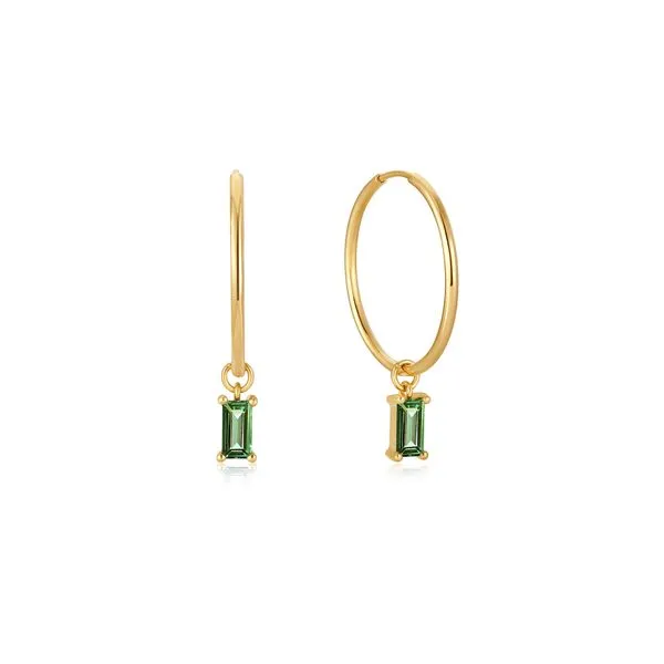 14k Yellow Gold Tourmaline Drop Mini Hoop Earrings Roberts Jewelers Jackson, TN
