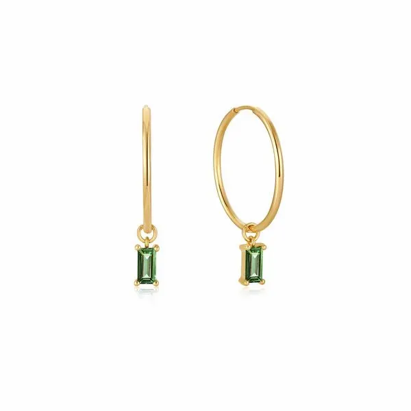 14k Yellow Gold Tourmaline Drop Mini Hoop Earrings Roberts Jewelers Jackson, TN