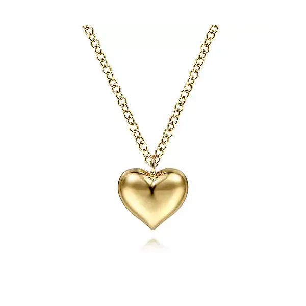 14K Yellow Gold Puff Heart Pendant Necklace Roberts Jewelers Jackson, TN