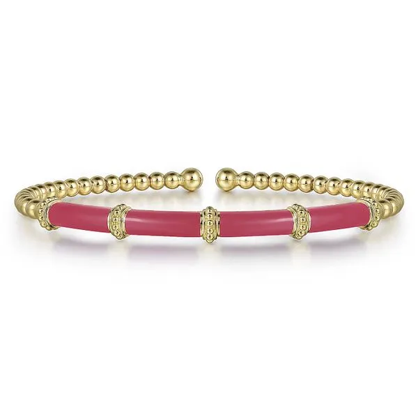 14K Yellow Gold Bujukan Beads Split Bangle with Pink Enamel Roberts Jewelers Jackson, TN