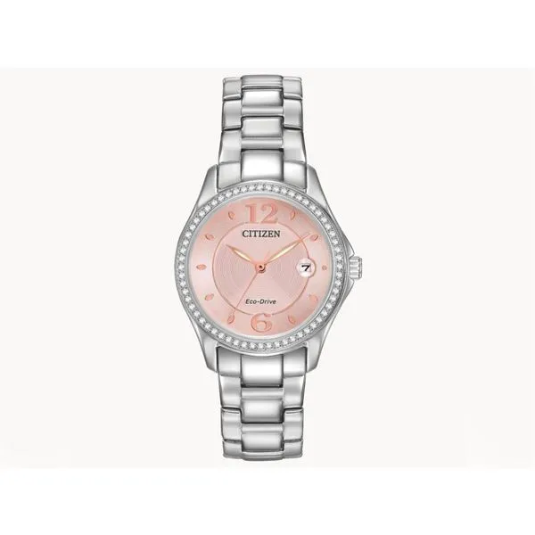 SILHOUETTE CRYSTAL womens pink face eco-drive watch Roberts Jewelers Jackson, TN