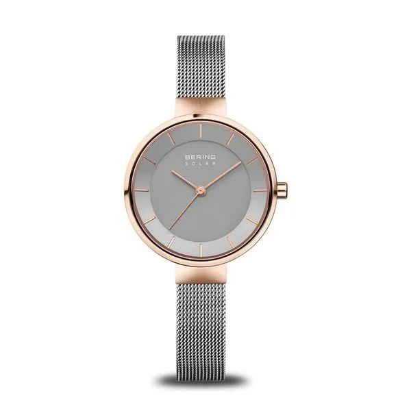 Women's Polished Rose Gold Solar Bering Watch  Roberts Jewelers Jackson, TN