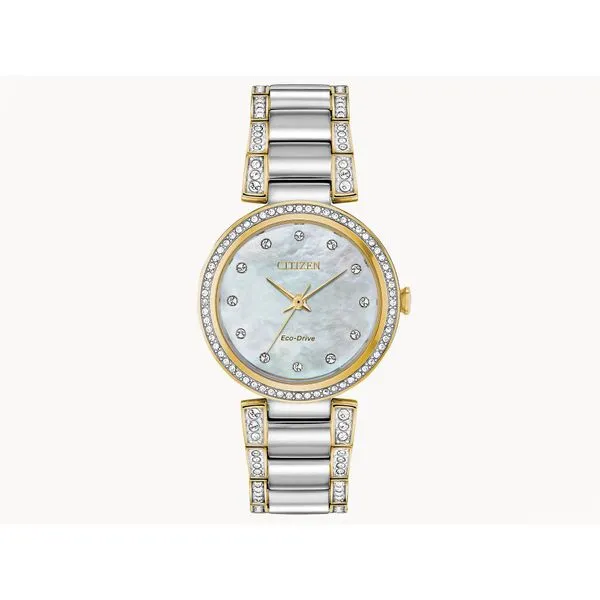 SILHOUETTE CRYSTAL womens two tone eco-drive watch