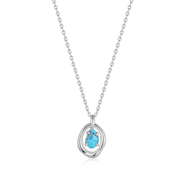  Silver Turquoise Wave Circle Pendant Necklace Roberts Jewelers Jackson, TN