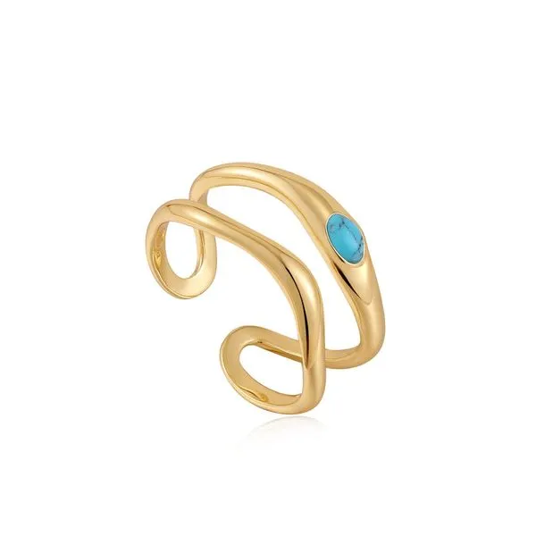 Gold Turquoise Wave Double Band Adjustable Ring Roberts Jewelers Jackson, TN