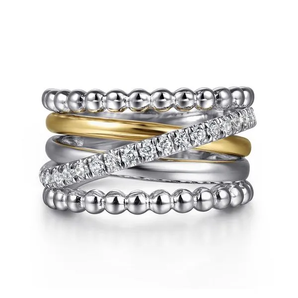 925 Sterling Silver and 14K Yellow Gold Bujukan White Sapphire Wide Band Ring Roberts Jewelers Jackson, TN