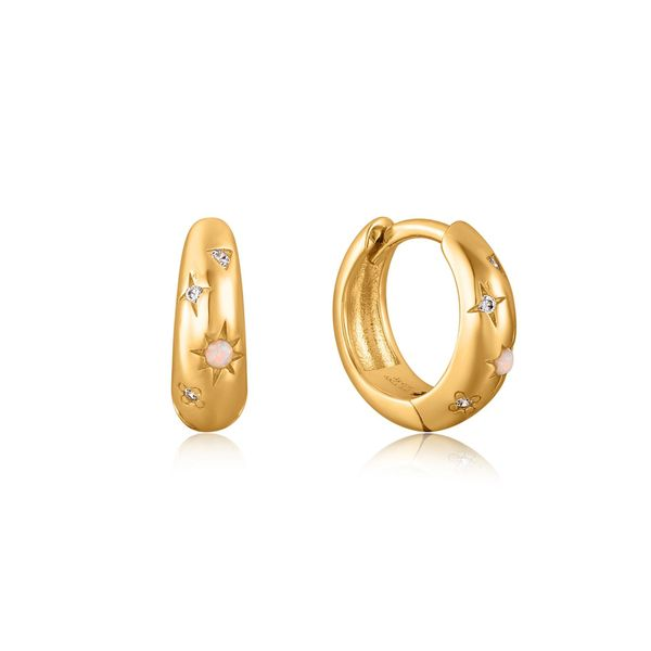 Gold Starry Kyoto Opal Huggie Hoop Earrings Roberts Jewelers Jackson, TN