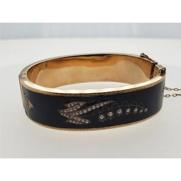14k yellow gold and enamel bangle with seed pearls Roberts Jewelers Jackson, TN