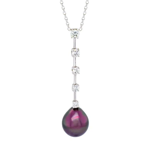 18k White Gold Tahitian Pearl & Diamond Necklace Image 2 Roberts Jewelers Jackson, TN