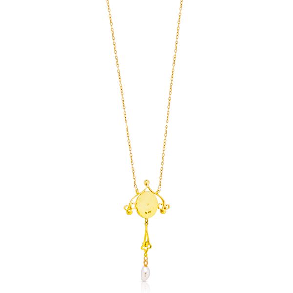 14k Yellow Gold Onyx & Pearl Necklace Image 2 Roberts Jewelers Jackson, TN