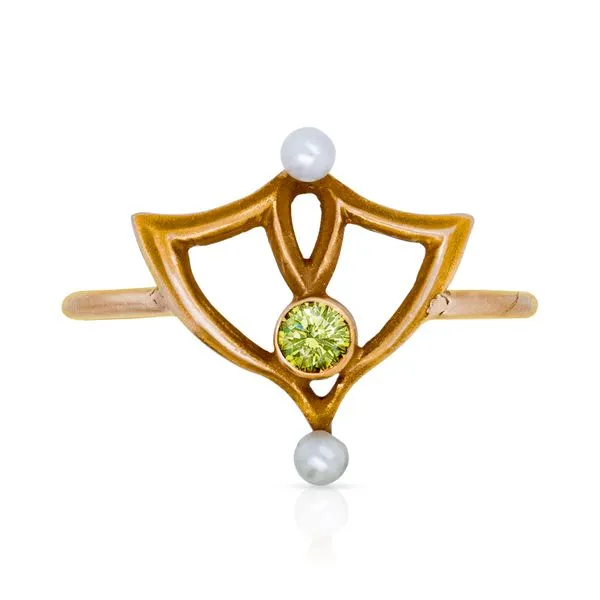 14k Yellow Gold Victorian Stick Pin Ring - Peridot & Pearl Image 2 Roberts Jewelers Jackson, TN