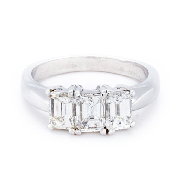 Platinum Three-Stone Emerald Cut Diamond Ring Image 4 Roberts Jewelers Jackson, TN