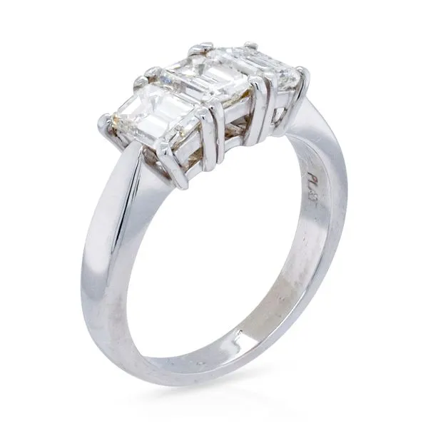 Platinum Three-Stone Emerald Cut Diamond Ring Roberts Jewelers Jackson, TN