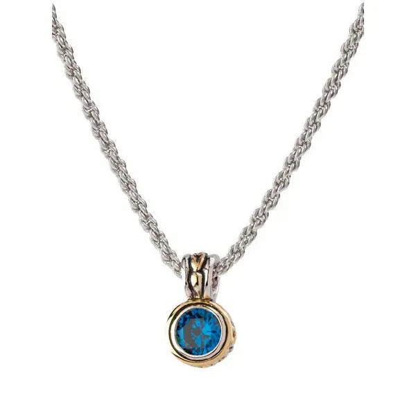 Beijos 7mm CZ Bezel Set Pendant Necklace in Sapphire