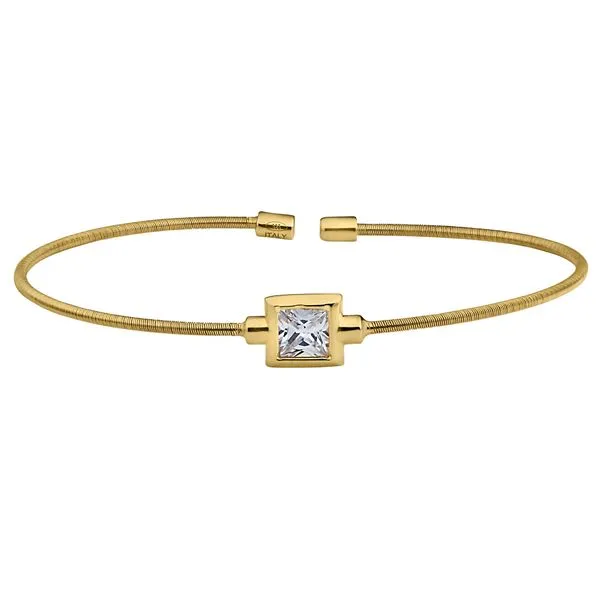 Gold finish cable cuff with princess cut stone Roberts Jewelers Jackson, TN