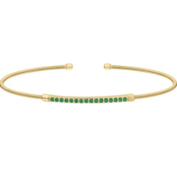 Gold finish cable cuff bracelet with simulated emerald Roberts Jewelers Jackson, TN