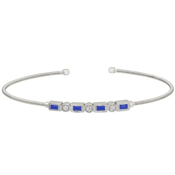 Silver cable cuff bracelet with blue and clear stones Roberts Jewelers Jackson, TN