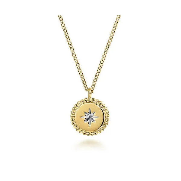 14K Yellow Gold Bujukan Medallion Necklace with Starburst Diamond Center Roberts Jewelers Jackson, TN