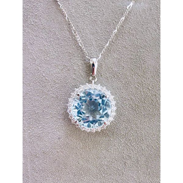 Custom Made Sky Blue Topaz & Diamond Halo Pendant Robichau's Jewelry, LLC The Woodlands, TX