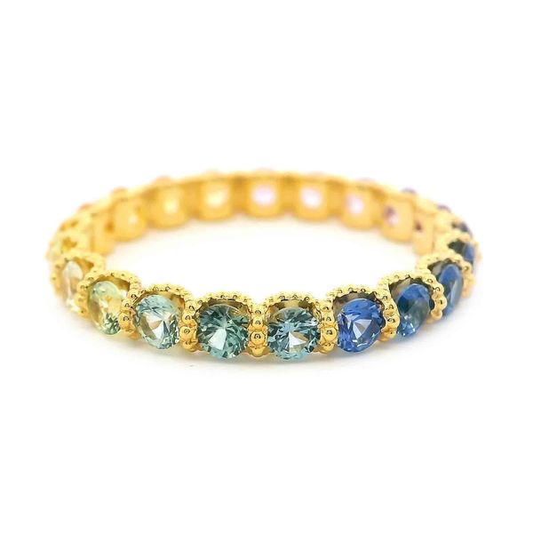 Yellow Gold "Ombre" Rainbow Sapphire Eternity Band Robichau's Jewelry, LLC The Woodlands, TX