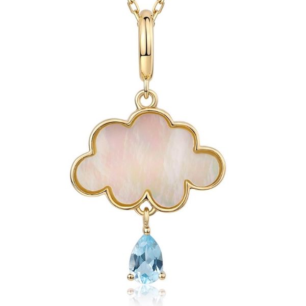 Yellow Gold Mother of Pearl and Blue Topaz Fashion Pendant Robichau's Jewelry, LLC The Woodlands, TX